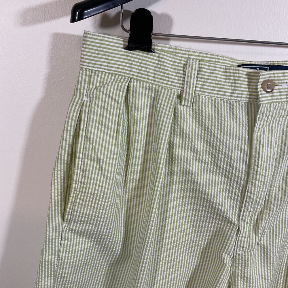 Polo Ralph Lauren Tyler Short Mens 33 Green White Striped Seersucker Pleated VTG - Picture 3 of 11